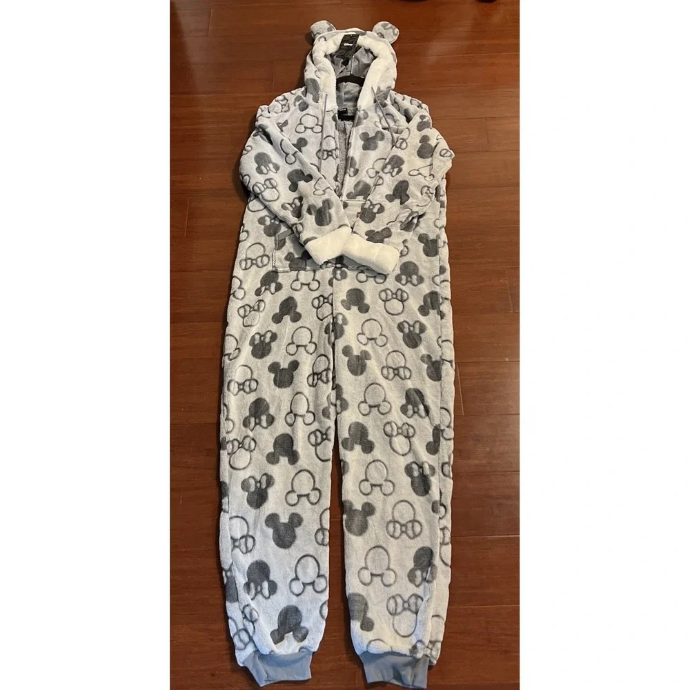 Disney Mickey and Minnie Mouse One Piece Hoodie Pajama Set Women SIZE Large - Picture 2 of 16